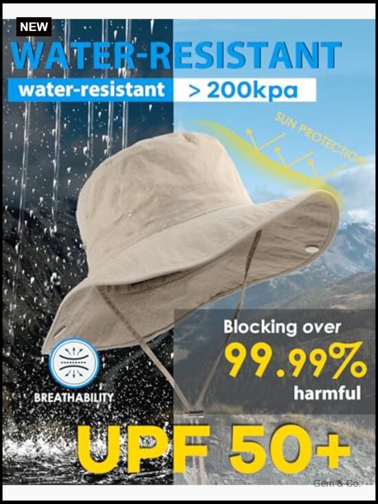 Waterproof Bucket Rain Hat UPF50+ Wide Brim Summer Sun Hat Foldable Floppy main image 7